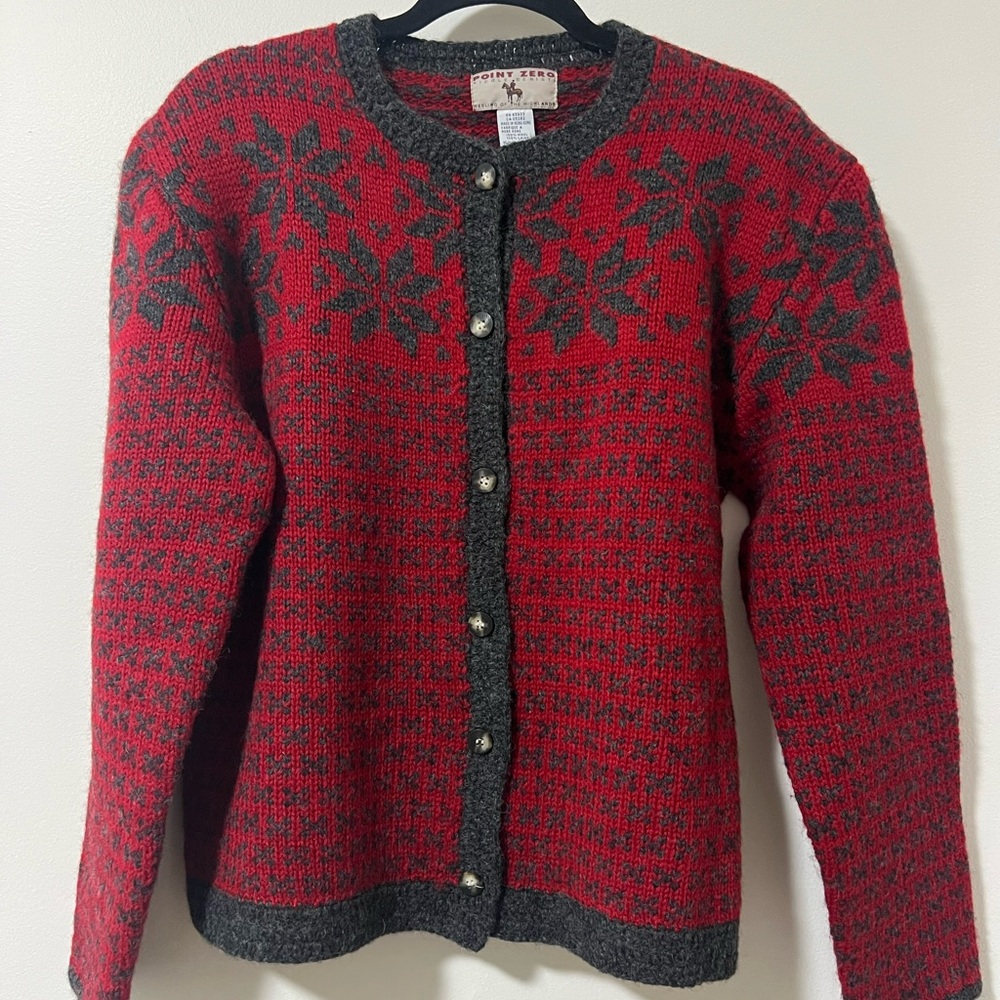 Vintage Wool Point Zero Nordic Snowflake Cardigan